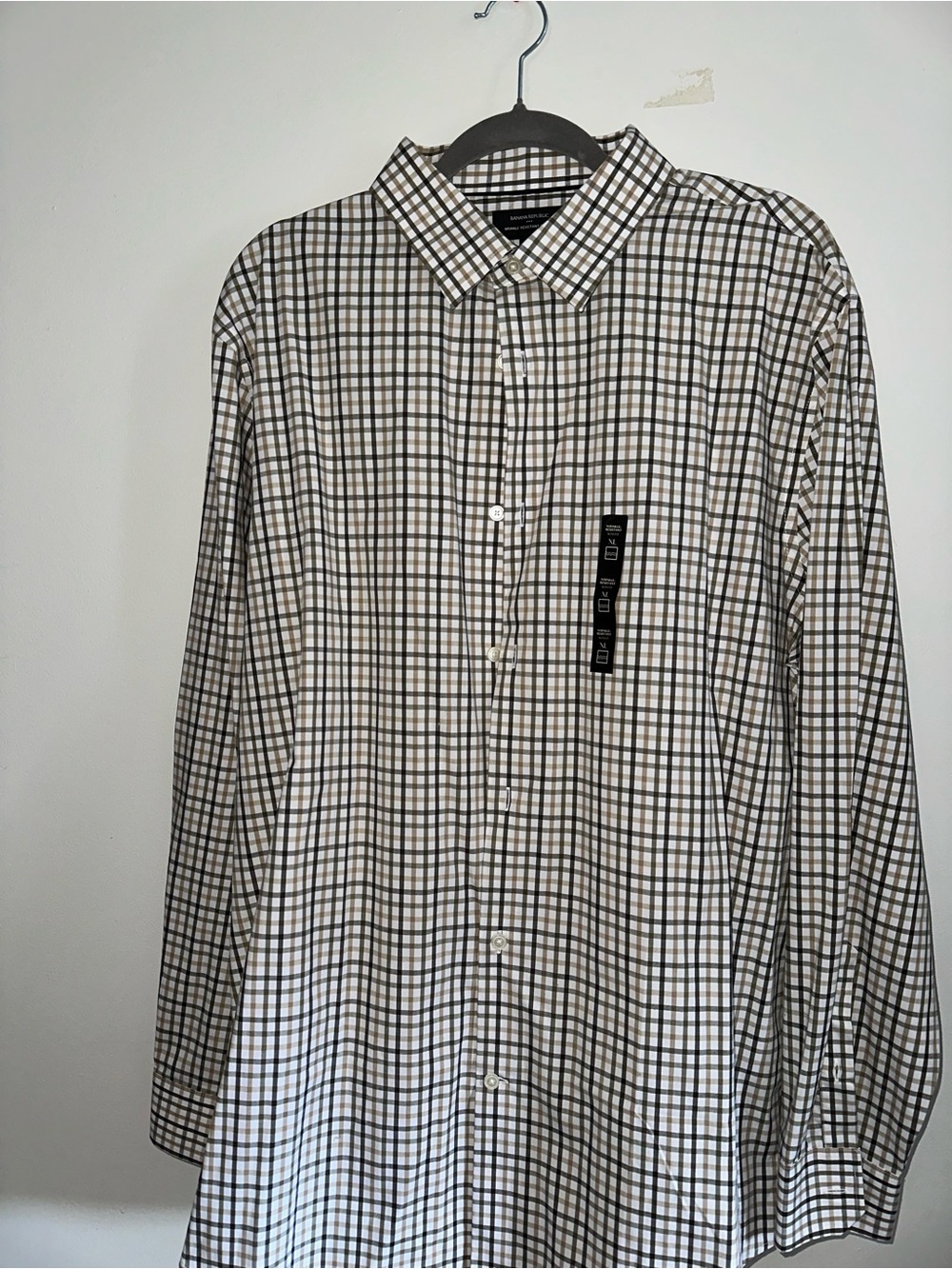 Banana Republic White and Black Grid Button-Down Shirt Slim Fit